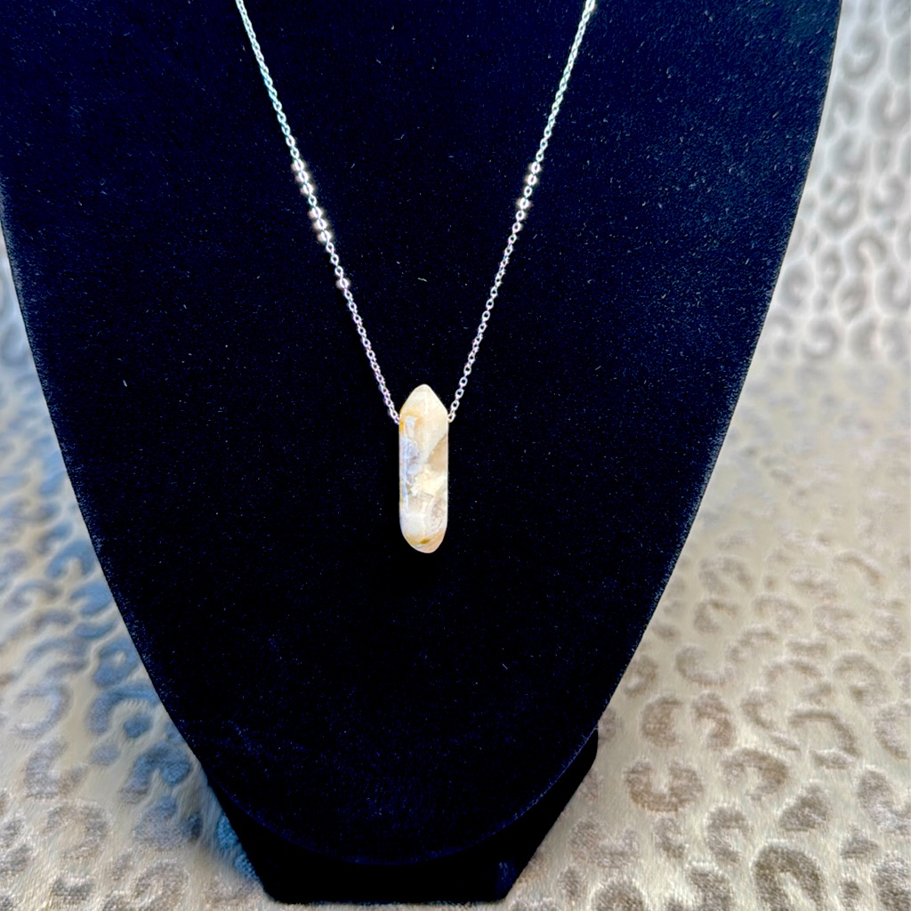 Pink Agate Double Pointed Crystal Necklace Natural Healing